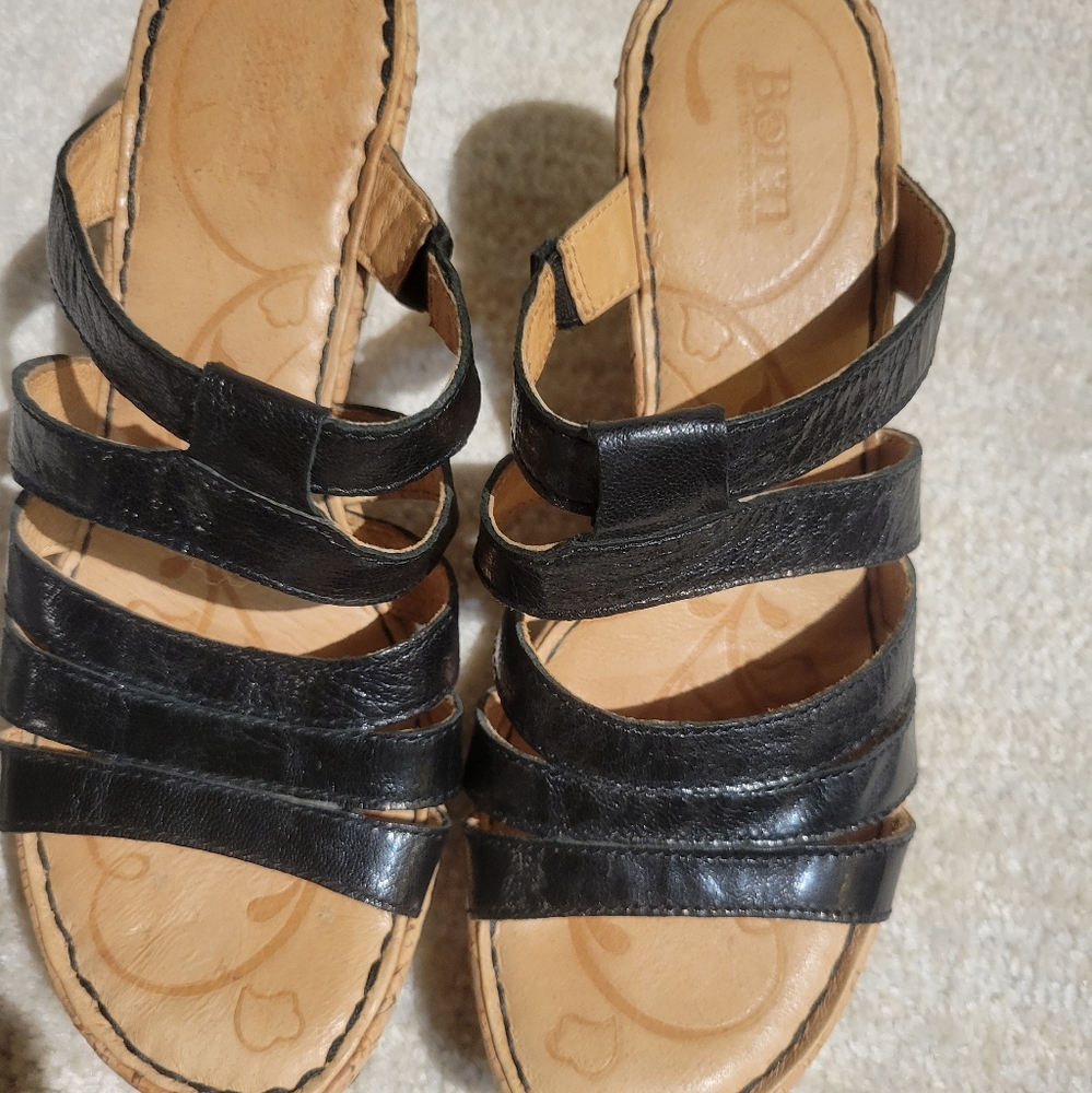 Born Cork Pre-Owned Wedge  Sandals Black Women's Size 8